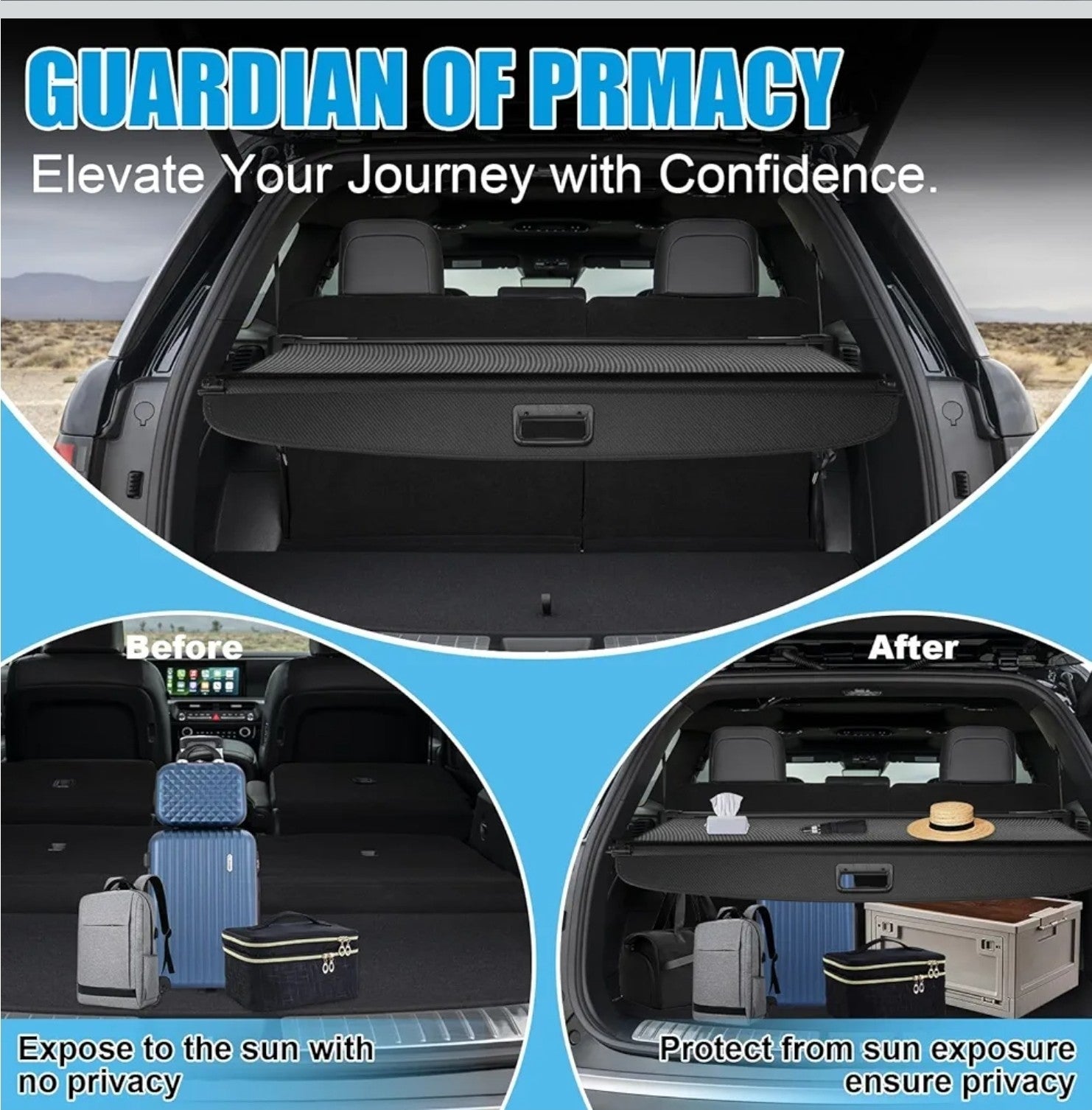 For 2026 Hyundai Palisade Leather Style Retractable Rear Trunk Cargo Cover Shade