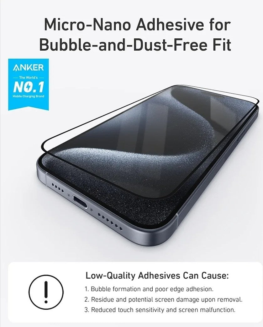 Screen Protector for iPhone 15 Pro Bubble-and-Dust-Free iPhone HD Tempered Glass