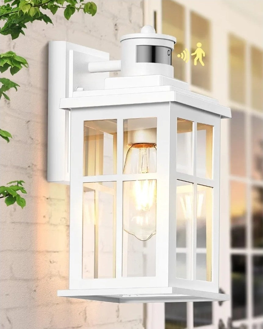 White Outdoor Wall Lights, Motion Sensor Porch Light Outdoor, Dusk to Dawn Ou...