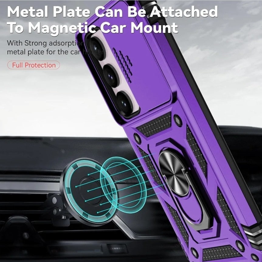 Samsung Galaxy S23 FE Slide Camera Lens Ring Stand Case Cover Durable 360 Case