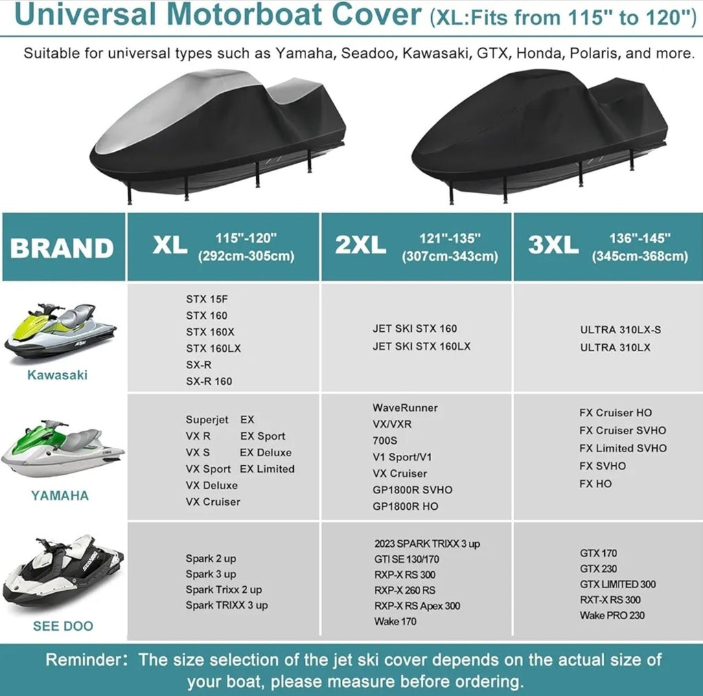 Jet Ski Cover,Upgraded 420D Jetski Cover Waterproof,Durable XL:115"-120" Black