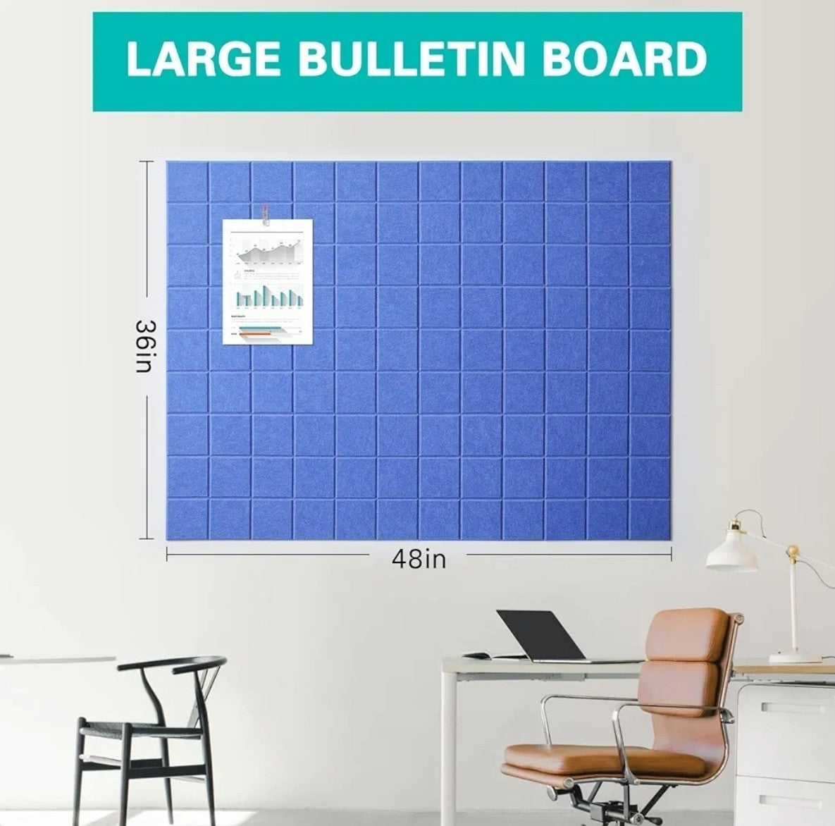 Large Cork Board for Wall 48"X36" 12 Pack Felt Tiles Bulletin Boards for Walls