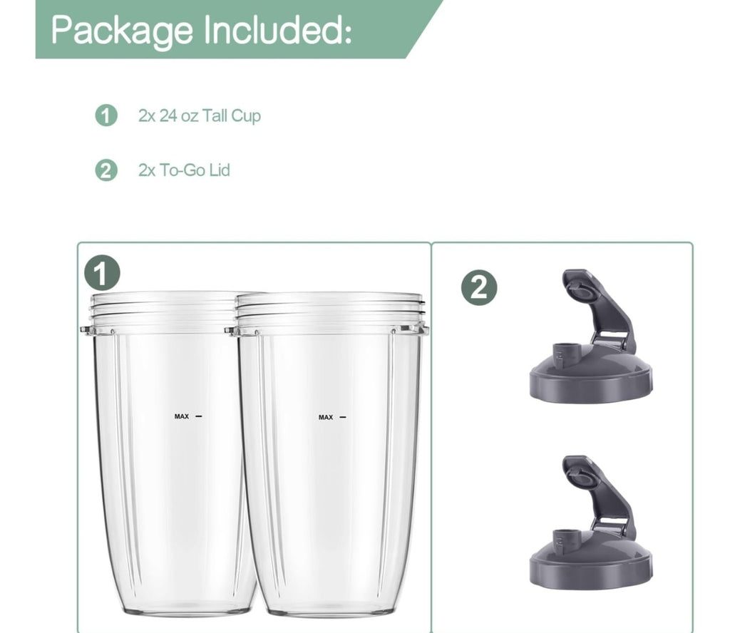 Blendin Flip Top To Go Lid & 24oz Tall Cup,Compatible with Nutribullet(2 Pack)