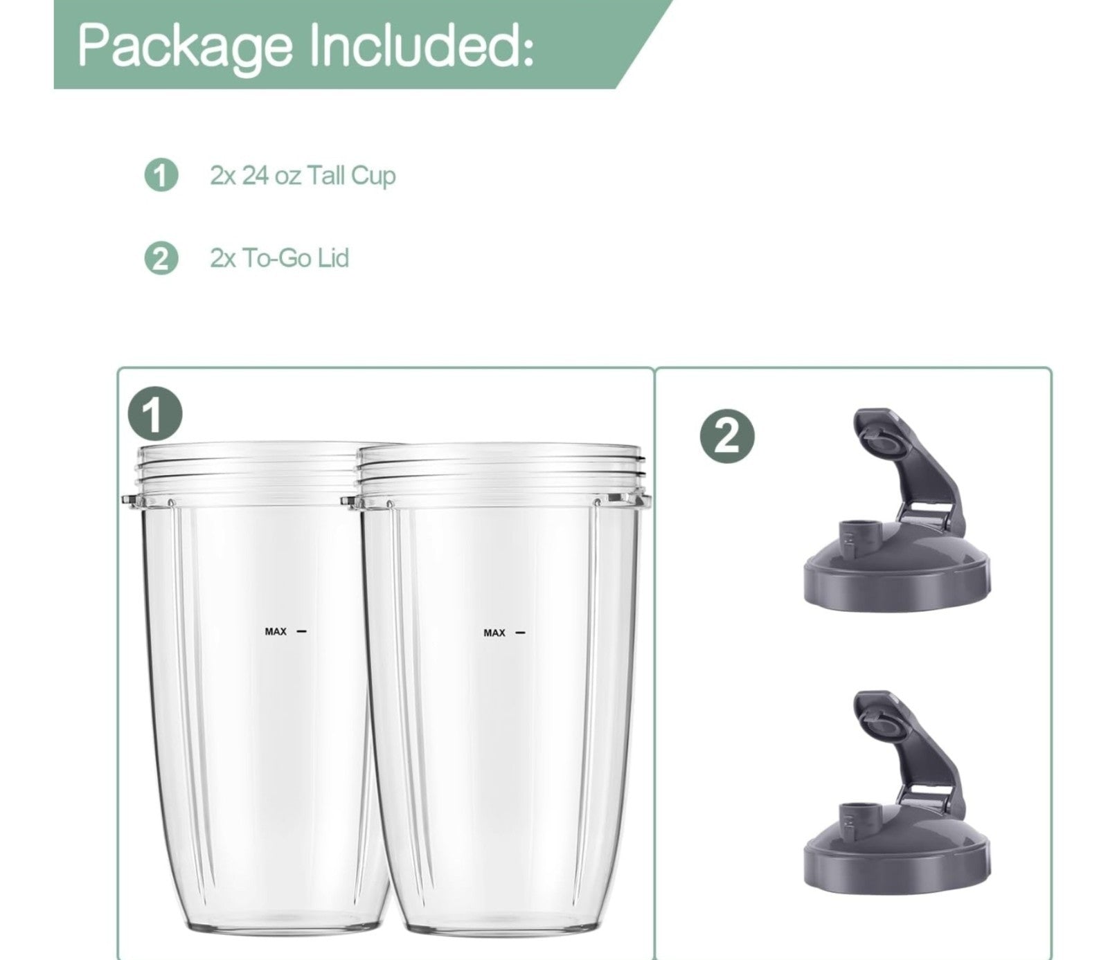 Blendin Flip Top To Go Lid & 24oz Tall Cup,Compatible with Nutribullet(2 Pack)
