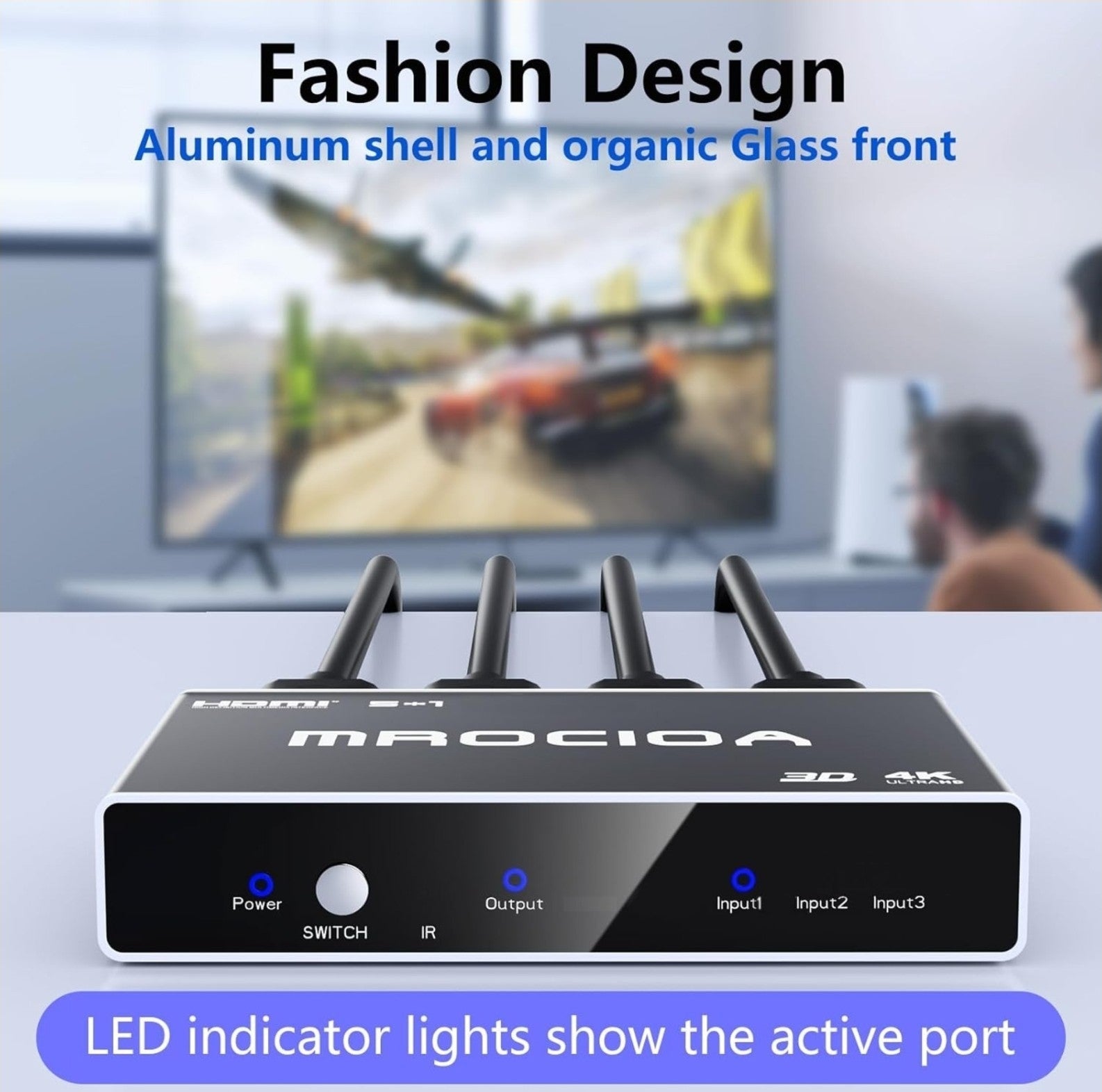 HDMI 2.0 Switch 3 in 1 Out with Remote, 4K 60Hz Splitter Switcher, HDCP 2.3, ...