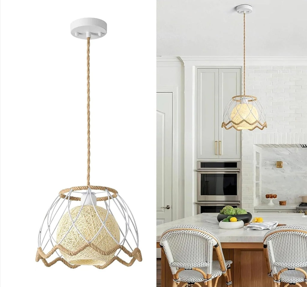 13'' Boho Rattan Pendant 1 Light Hand Woven Chandelier for Dining Room Fixture