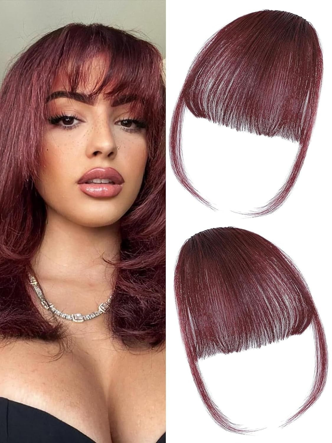 100% Real Human Hair Extensions Wispy Clip in Burgundy