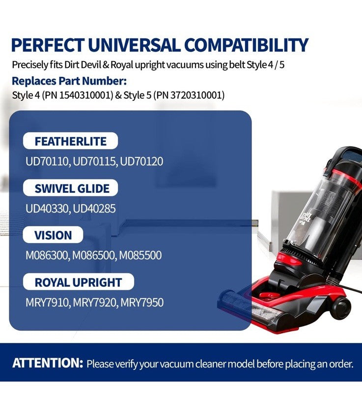Dirt Devil (Royal) Style 4/5 Vacuum Cleaner Belts – 4 Pack Replacement Set