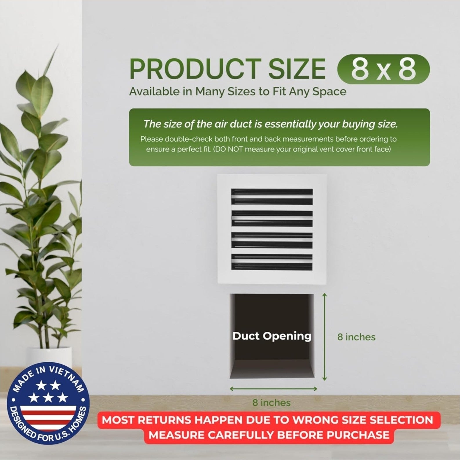 8x8 Modern AC Vent Cover-Decorative White Air Vent - Aluminum Linear Slot Adjust