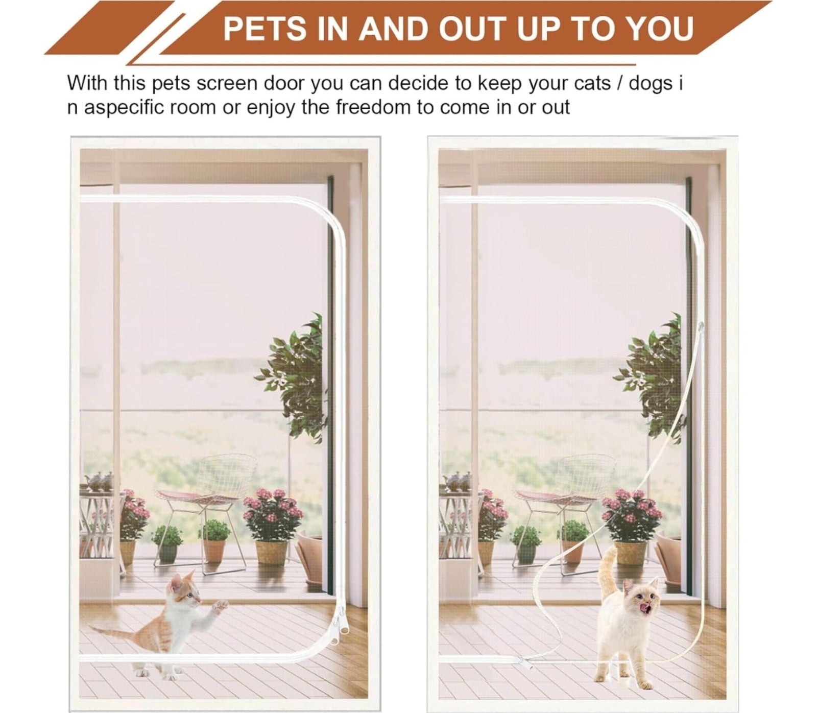 Reinforced Cat Screen Door 36"x80" Heavy Duty Pets Proof Zipper White Fits