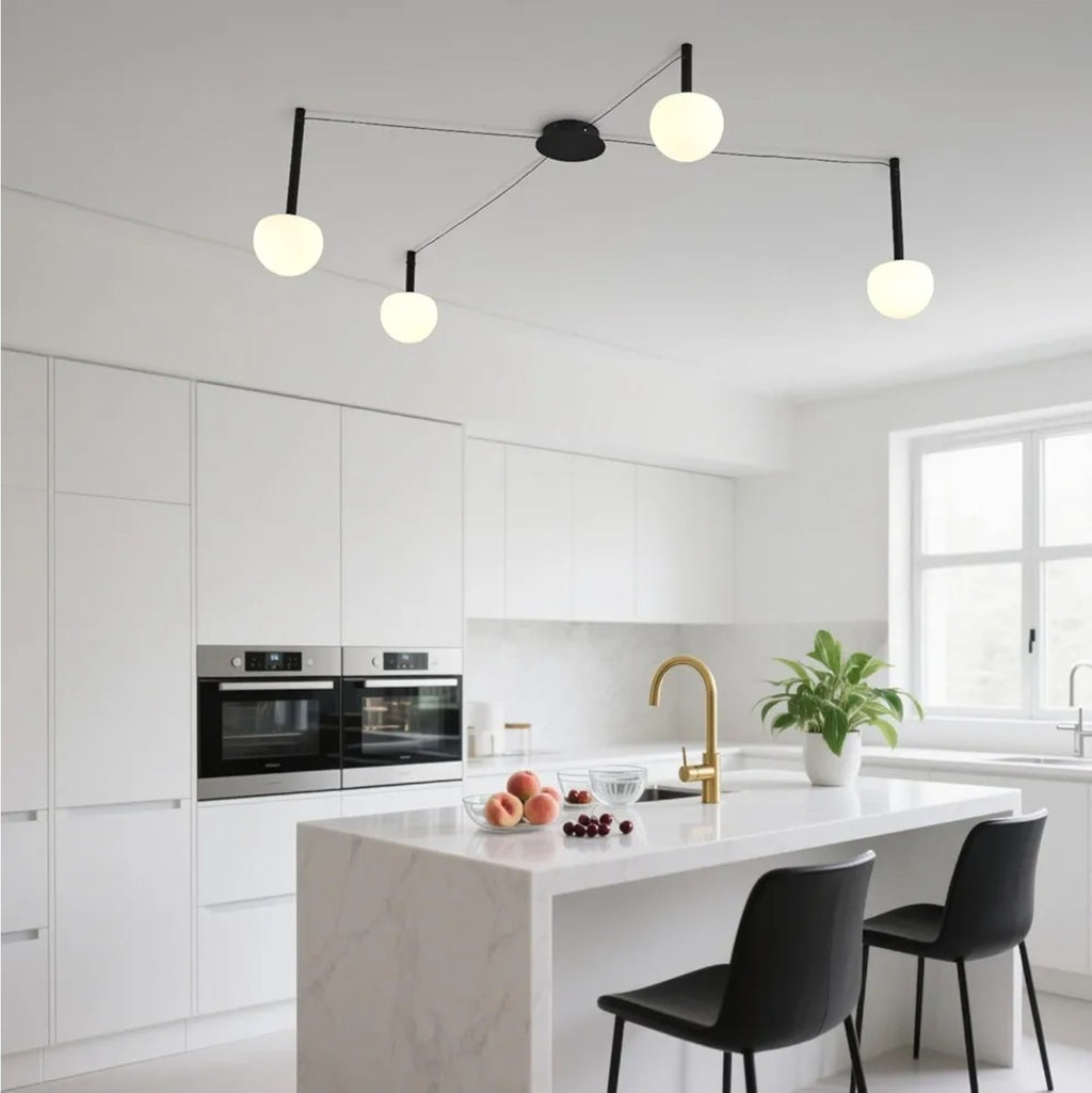 4-Light Black Glass semi Embedded Ceiling Light Suitable for Living Rooms, bedro