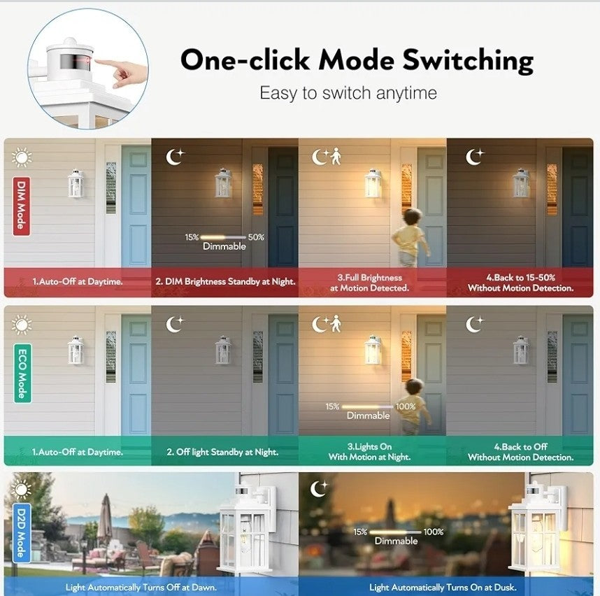 White Outdoor Wall Lights, Motion Sensor Porch Light Outdoor, Dusk to Dawn Ou...