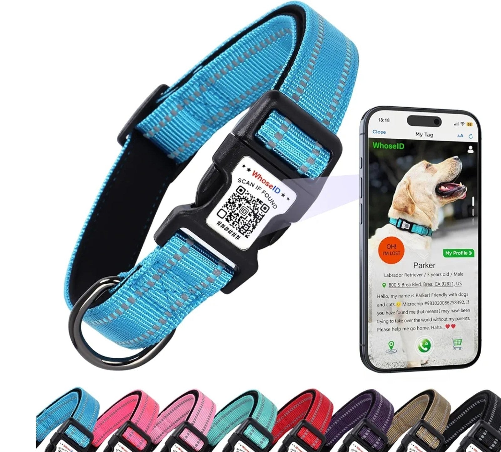 Reflective Dog Collar with QR Code Tag, Personalized Dog Collar, Safety Night Vi