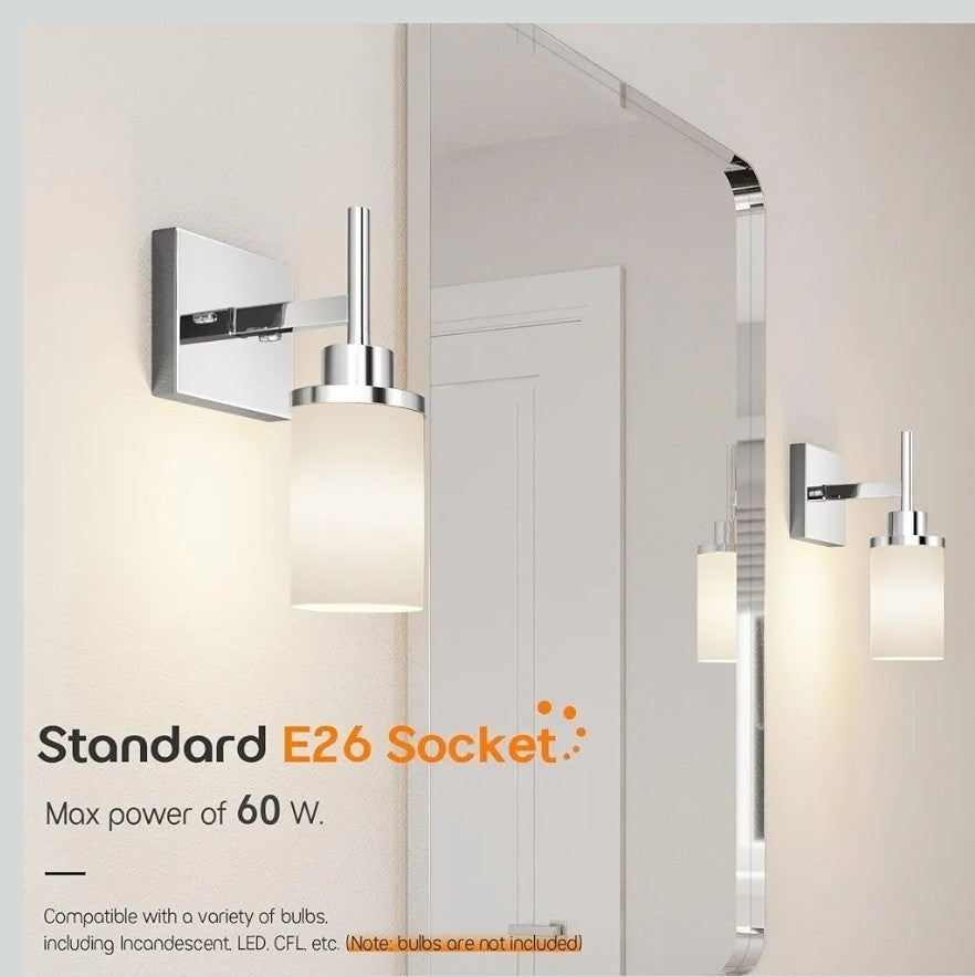 Vanity Light Wall Sconce Polished Chrome Light Fixtures with White Frosted Glass