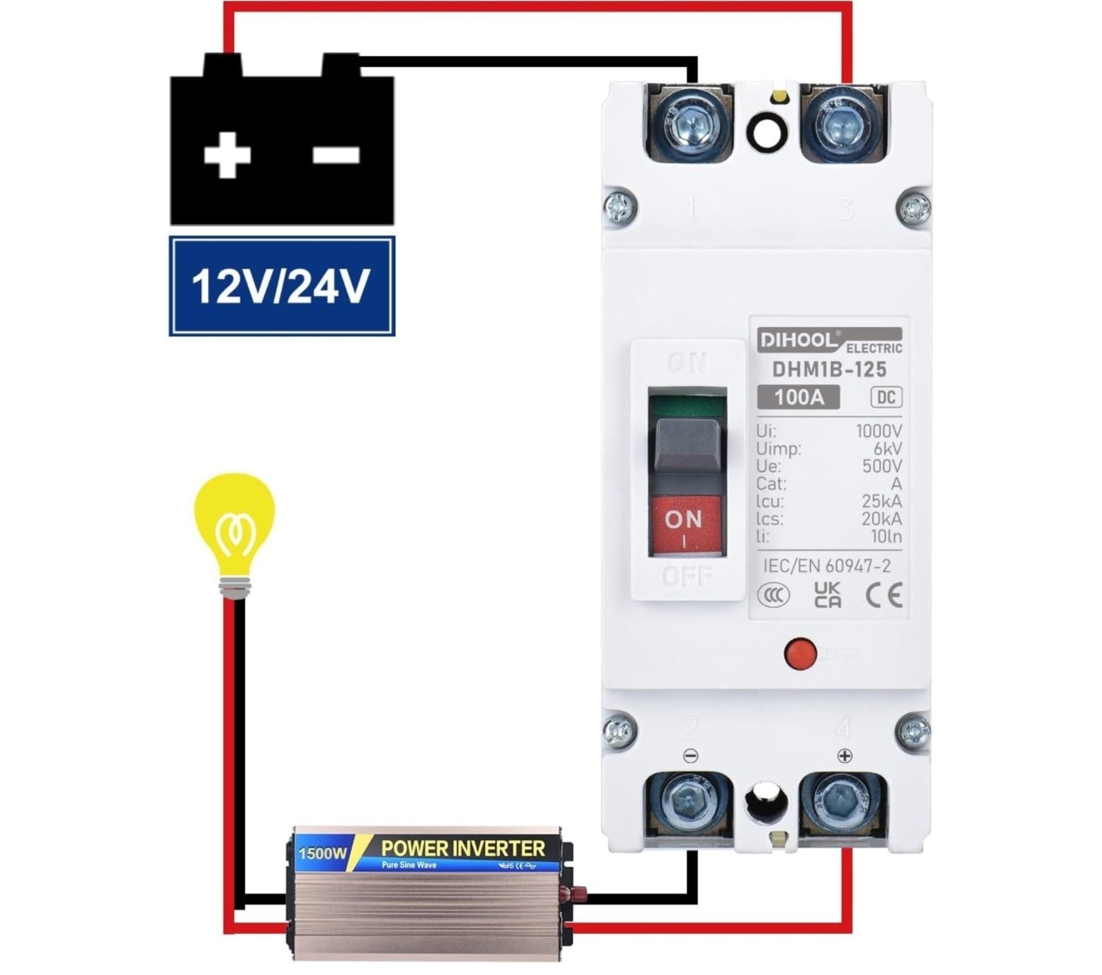 DC Main 100 Amp Circuit Breaker, Battery Disconnect Switch 500V, Master Switc...
