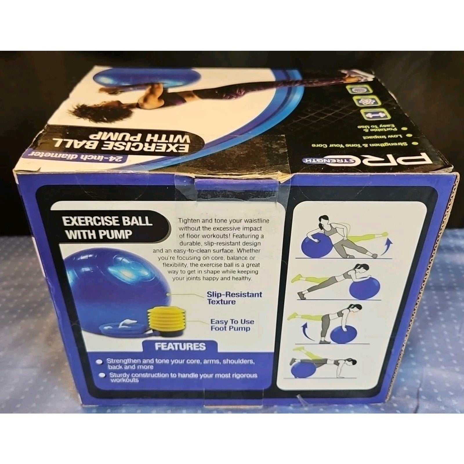 Pro Strength Exercise Ball with Pump 24 inch Diameter Strengthen Tone Core