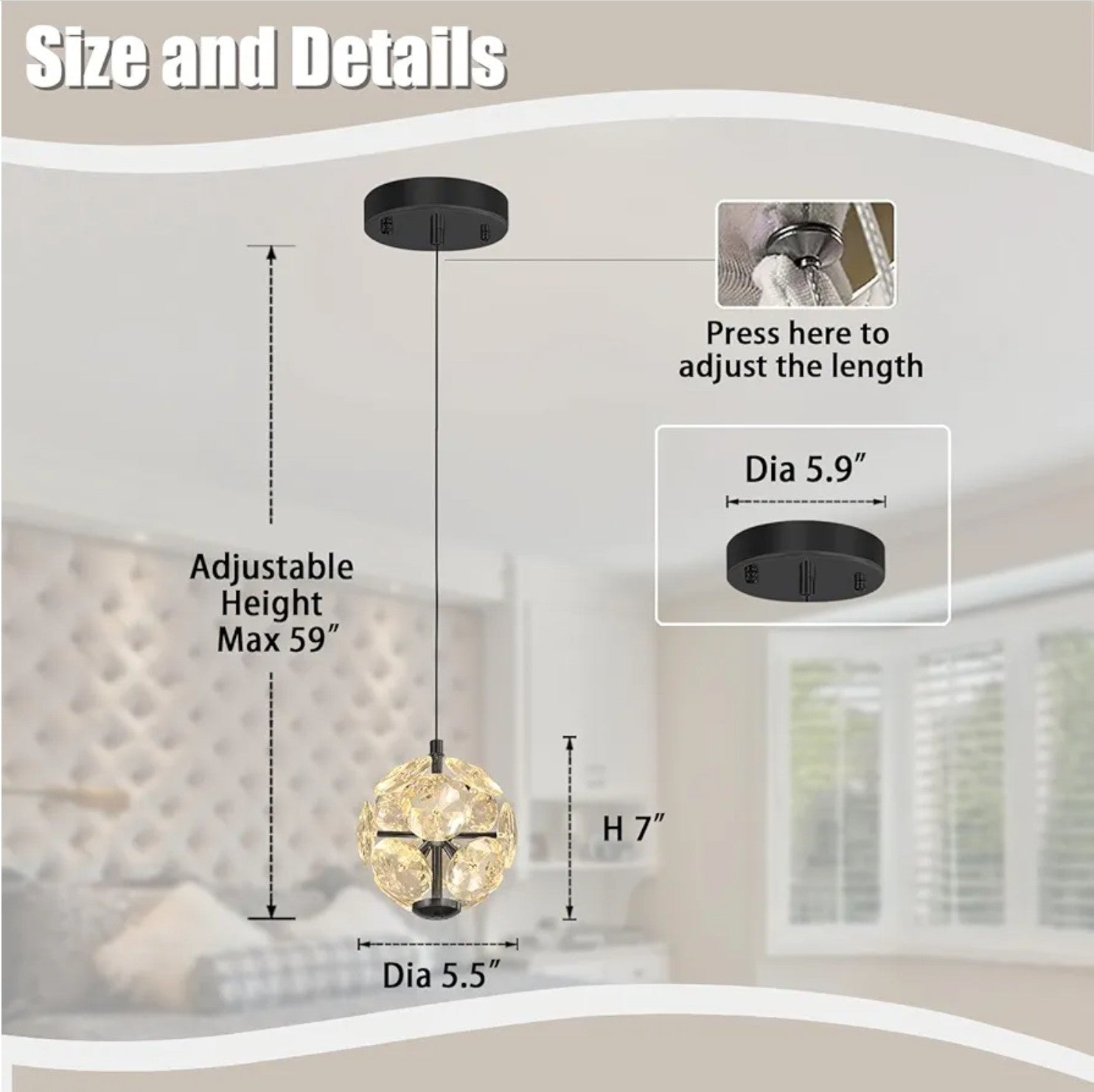 Pendant Light Single Head Black Crystal For Kitchen Island Dining Foyer Entrance