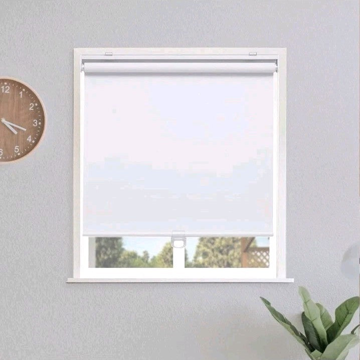 White Cordless Blackout Roller Shades - 52x72 Thermal Pull Down Window Blinds