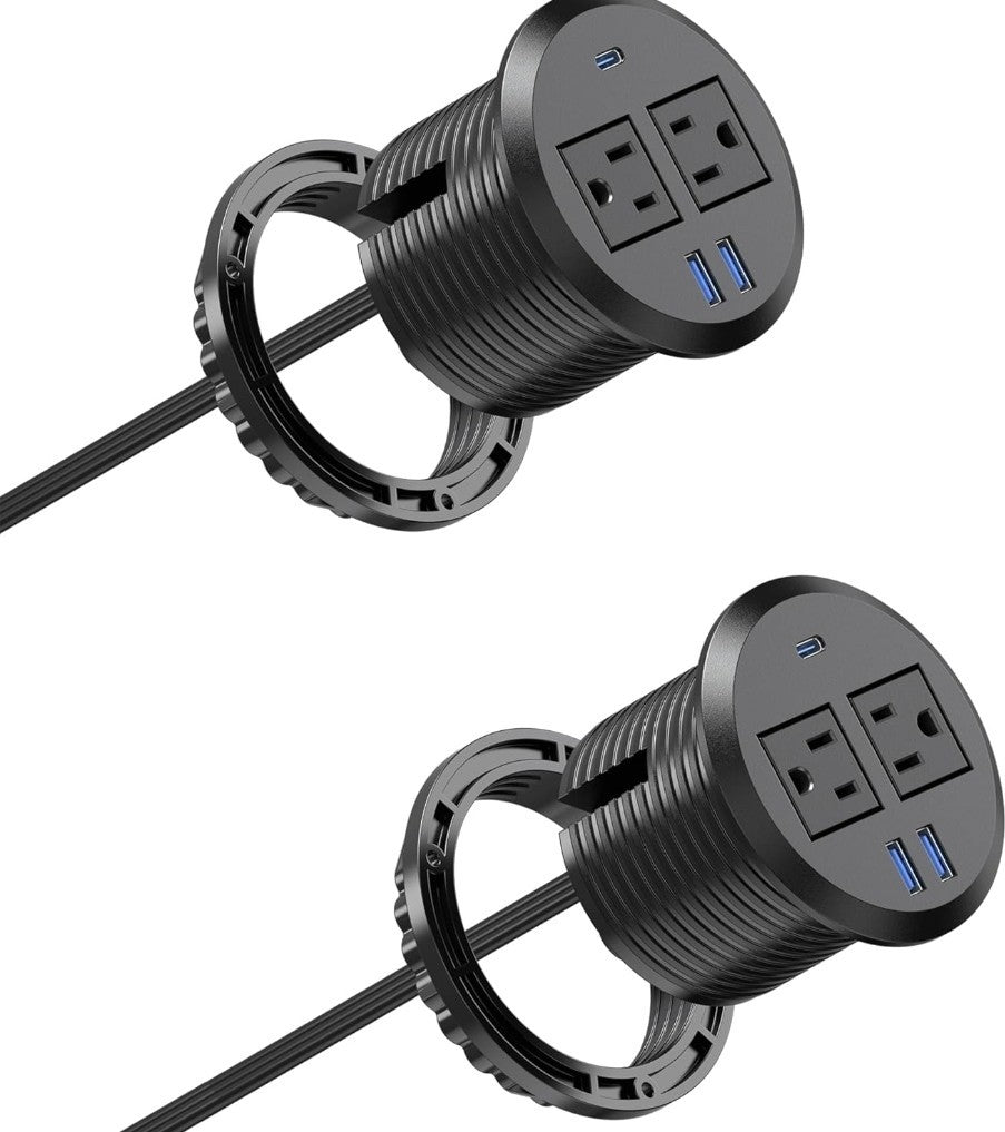 2pk Recessed Power Grommet with AC Outlets and USB-C Port FlushMount Desk Outlet