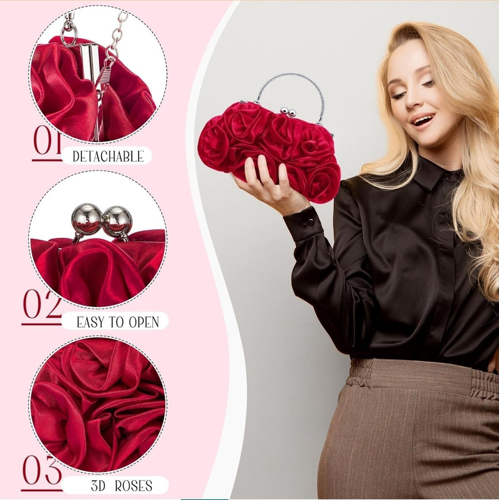Women Evening Clutch, Small Floral Satin Purse with Detachable Strap for Moth...