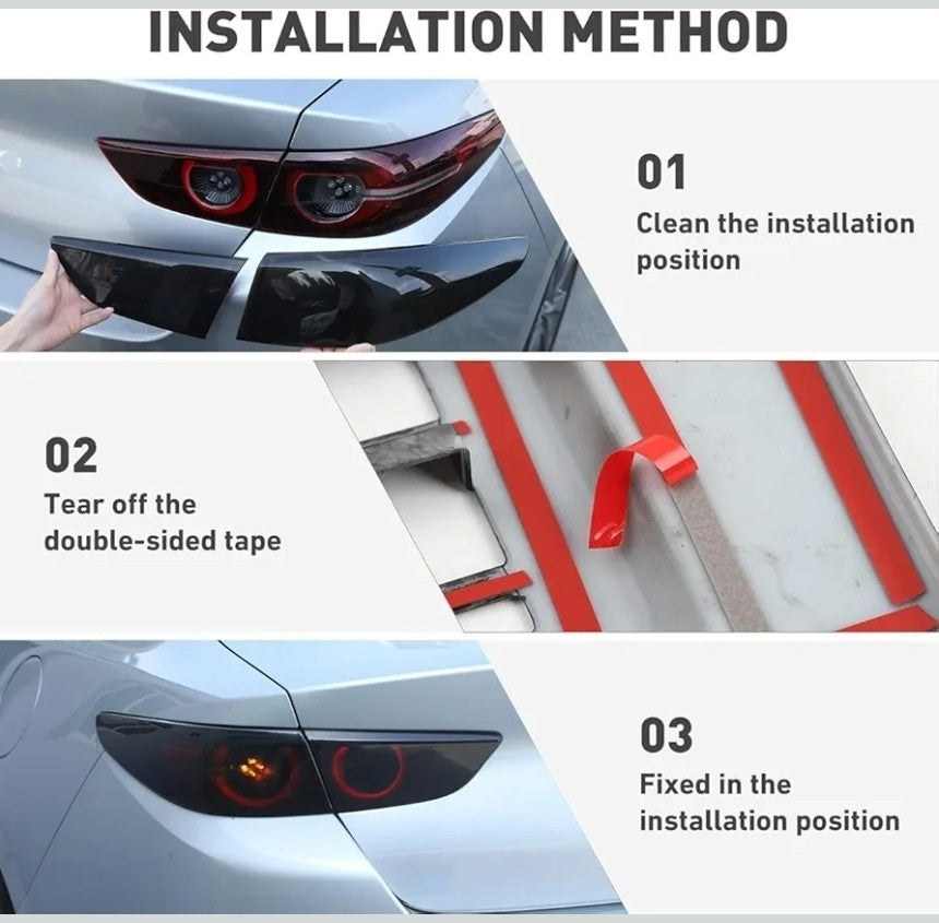 Smoked Tail light Tint Cover Blackout Overlay Lens Fits 2020-2024 Mazda 3 Sedan