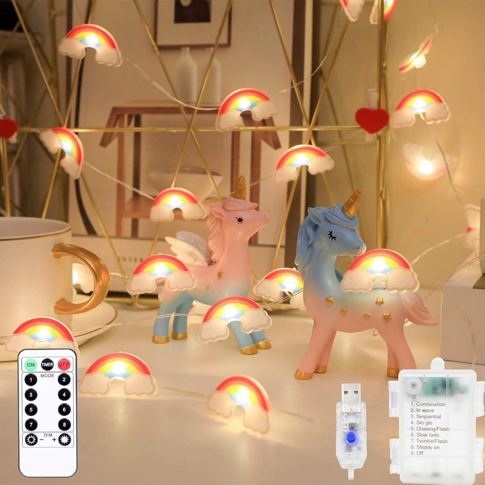 Rainbow String Lights 40 LED Decorative Light Indoor & Outdoor USB or Battery
