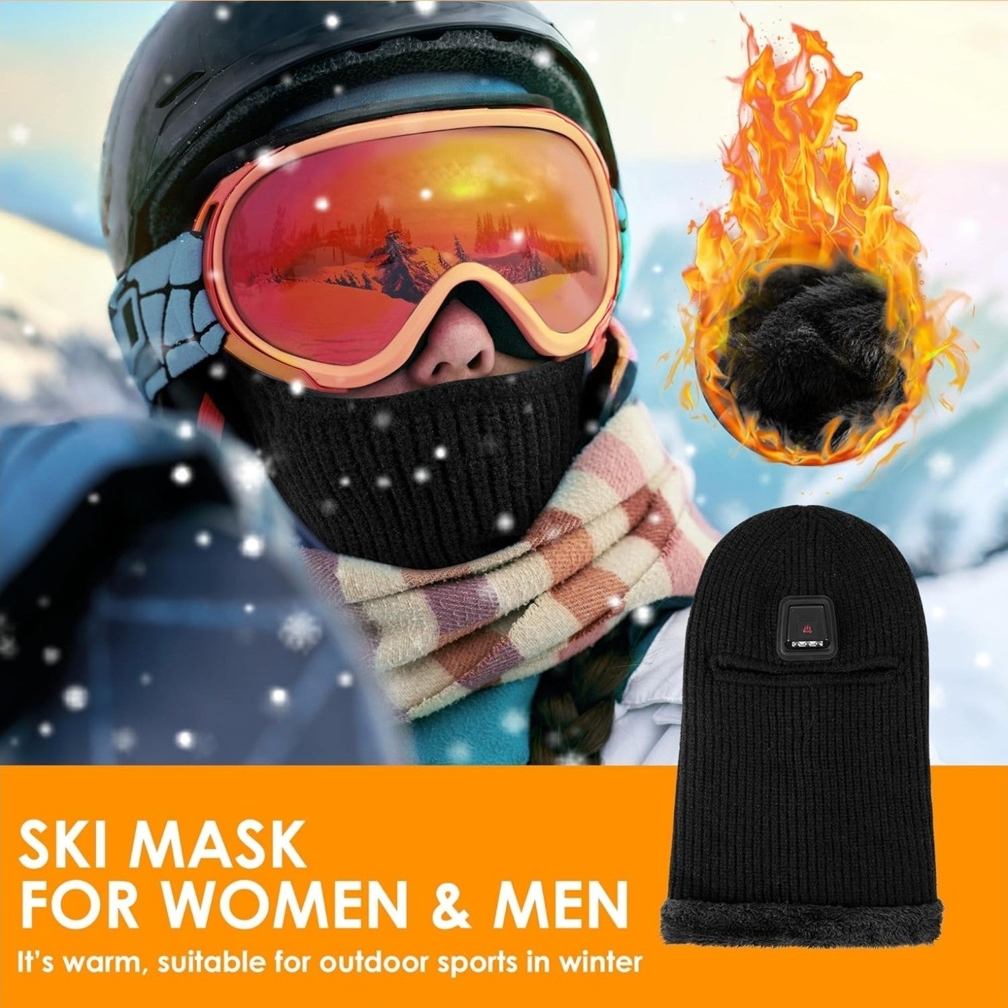 Winter Balaclava Hat with LED Light, Ski Mask Full Face Warmer Fleece Lined