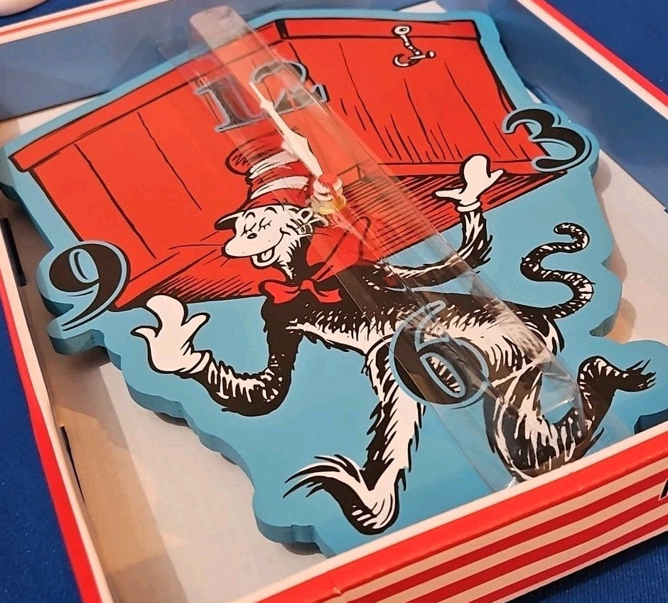 Dr. Seuss Cat In The Hat Red Box Wall Clock For Any Room Brand New Open-Box