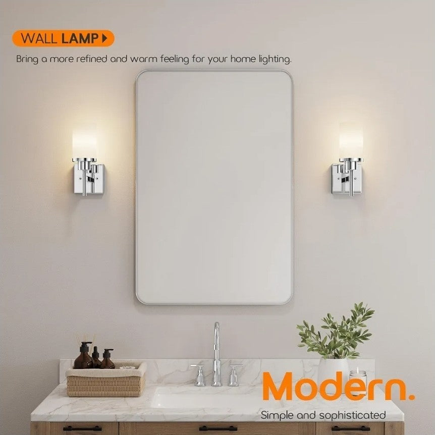 Vanity Light Wall Sconce Polished Chrome Light Fixtures with White Frosted Glass