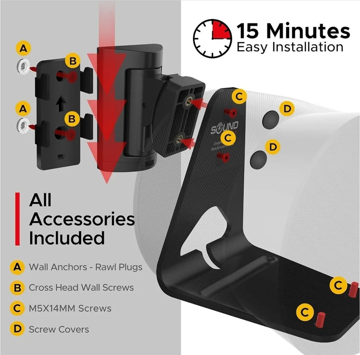 ERA300 Wall Mount Bracket, Tilt and Swivel, Black, Twin (2pcs), Compatible wi...