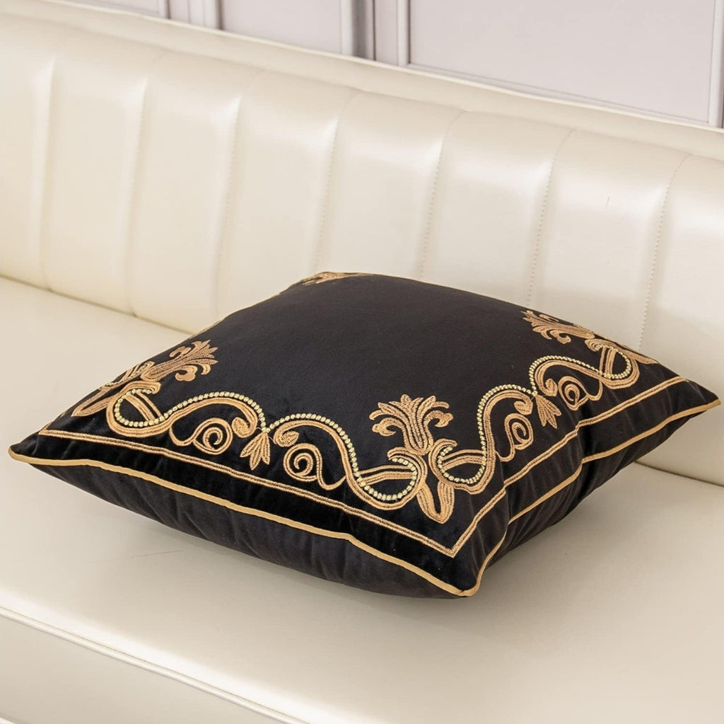 European Floral Pillow Cover 24X24 Inch, Luxury Velvet Embroidered Decorative Th