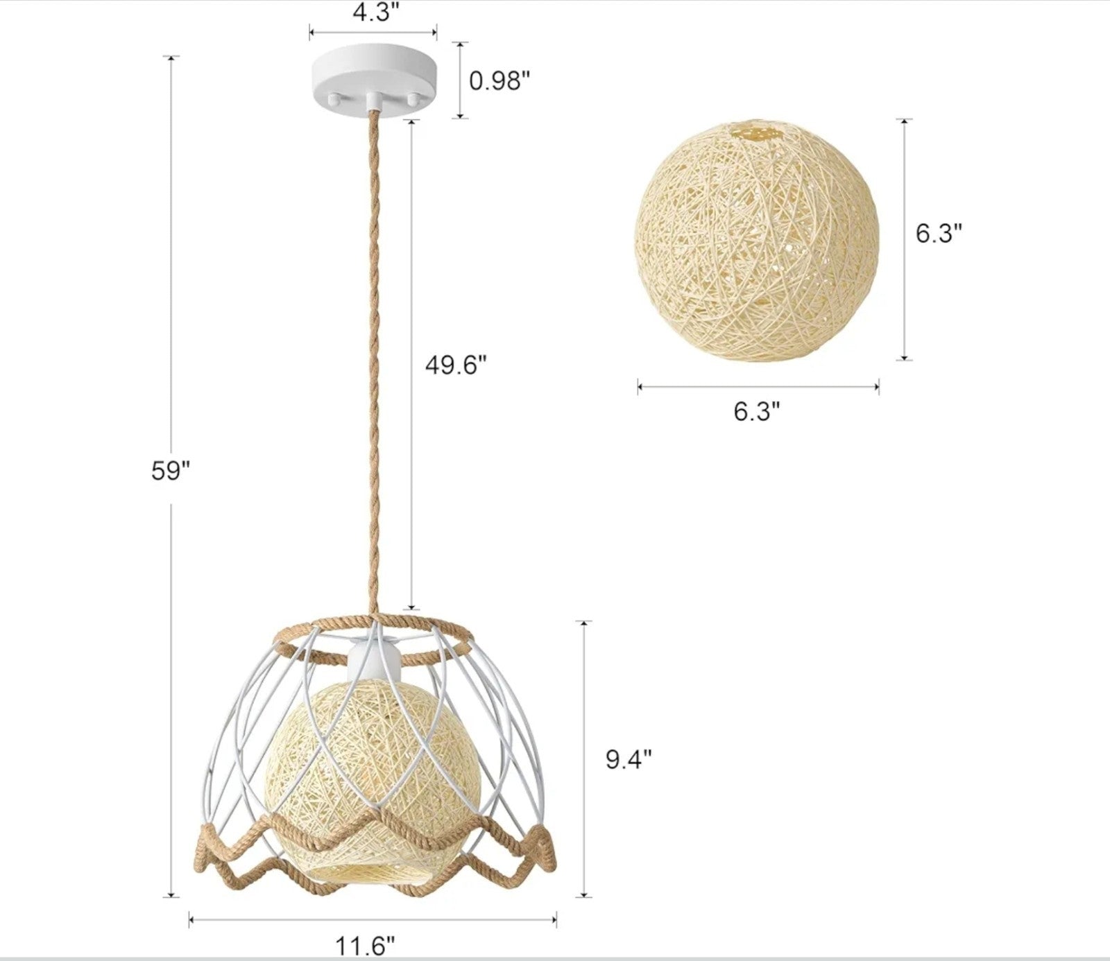 13'' Boho Rattan Pendant 1 Light Hand Woven Chandelier for Dining Room Fixture