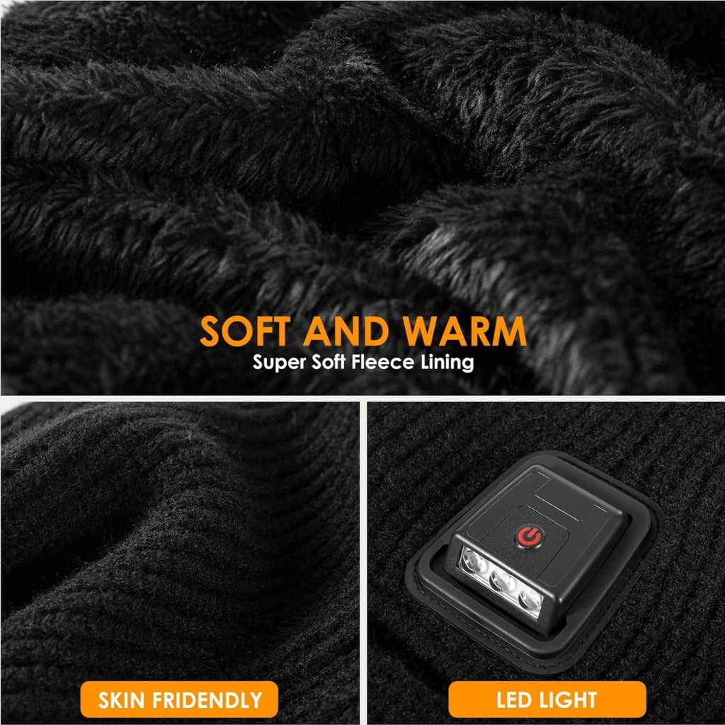 Winter Balaclava Hat with LED Light, Ski Mask Full Face Warmer Fleece Lined