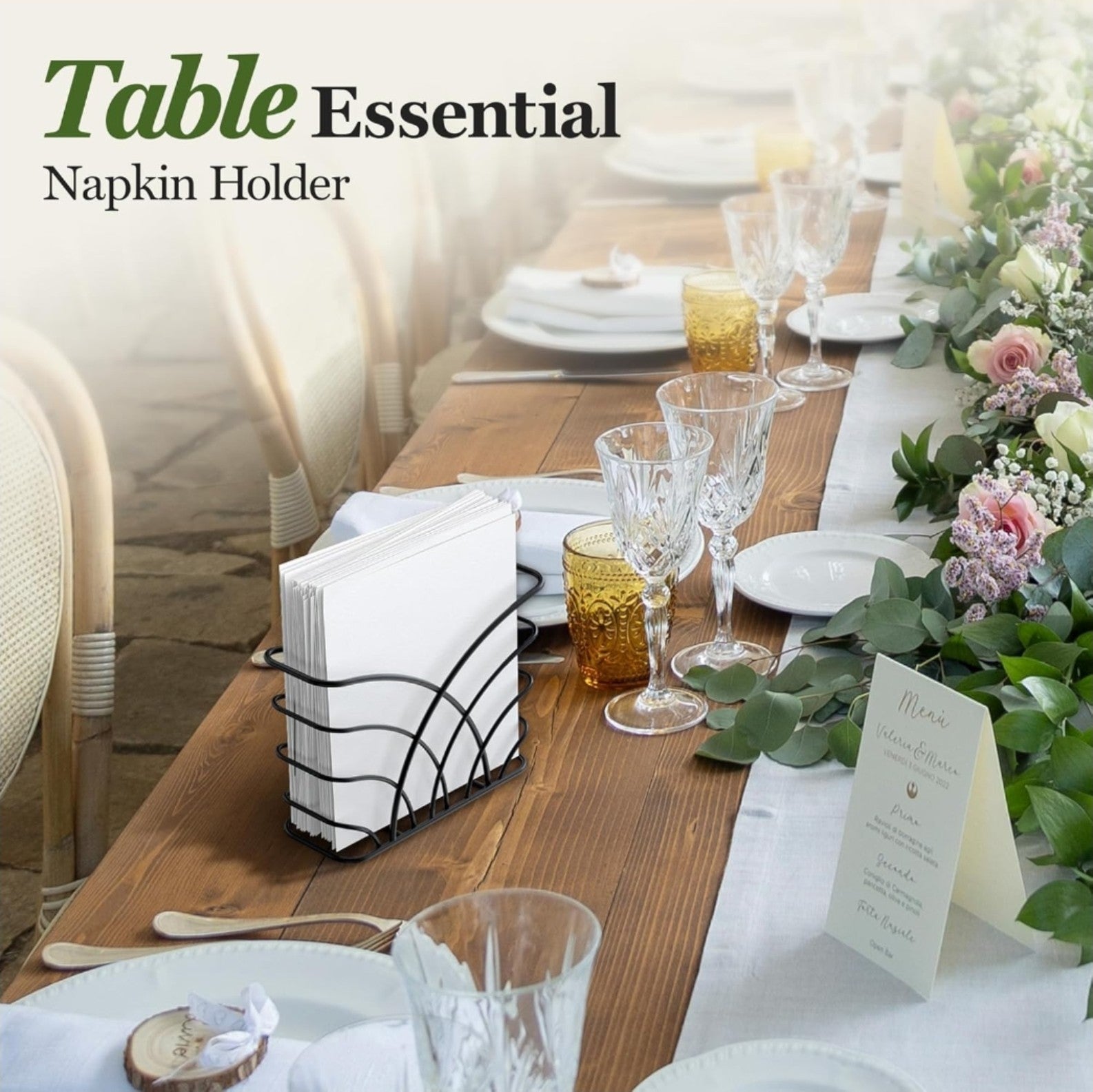 Napkin Holder for Table – Black Iron Upright Napkin Dispenser for Paper Napki...