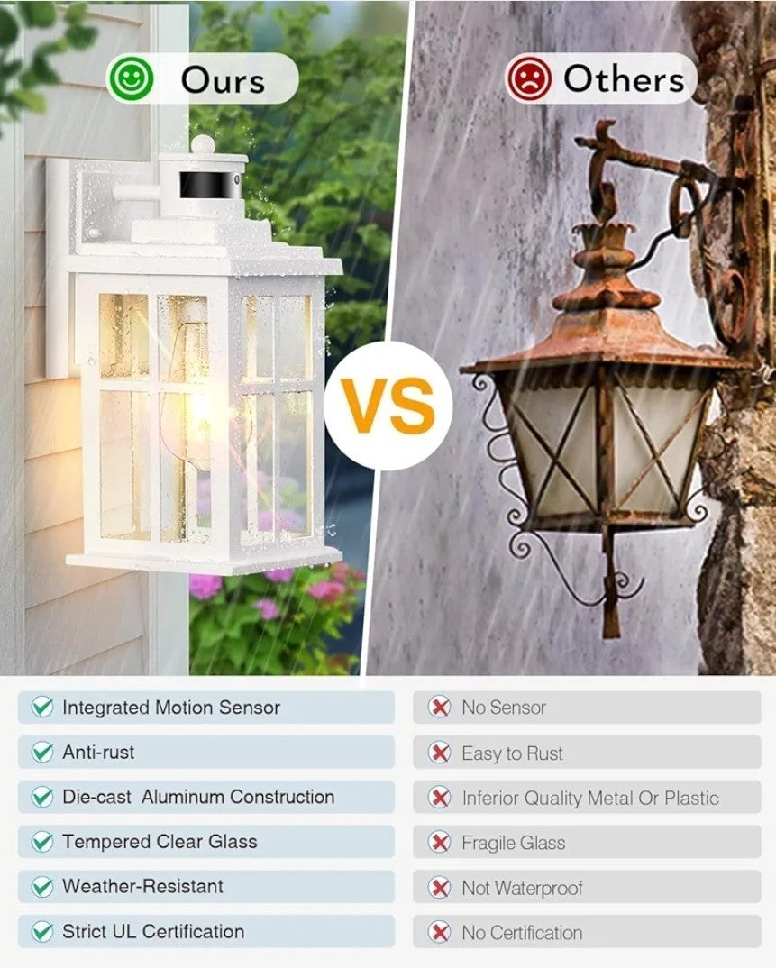 White Outdoor Wall Lights, Motion Sensor Porch Light Outdoor, Dusk to Dawn Ou...