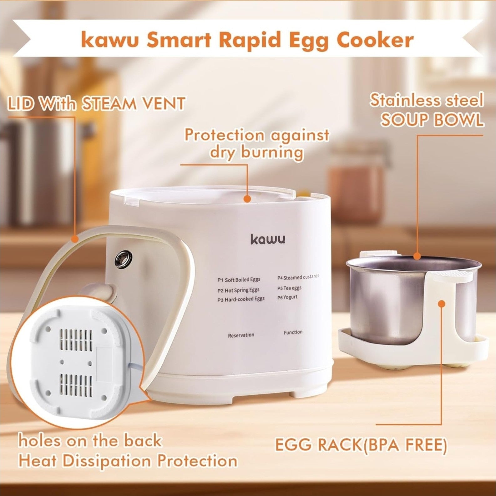 Rapid Egg Cooker, 6 In 1 Easy-To-Peel, Hard, Medium, Soft Boiled Eggs, Yogurt