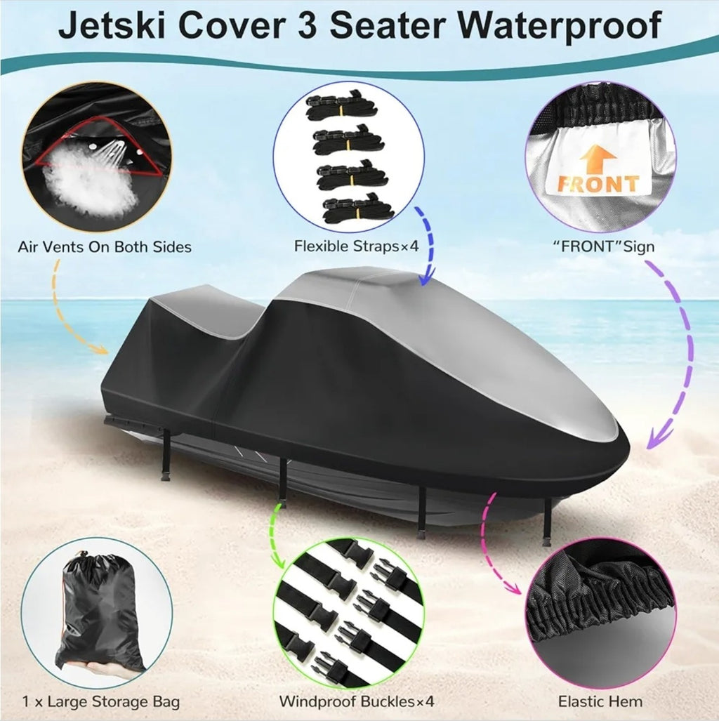 Jet Ski Cover,Upgraded 420D Jetski Cover Waterproof,Durable XL:115"-120" Black