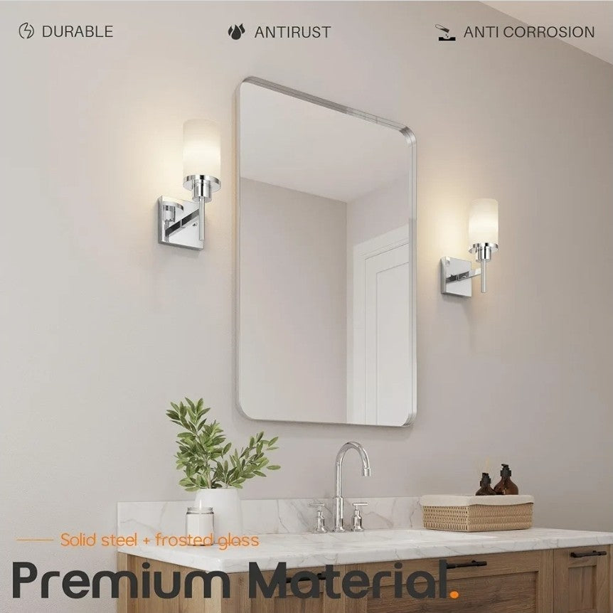 Vanity Light Wall Sconce Polished Chrome Light Fixtures with White Frosted Glass