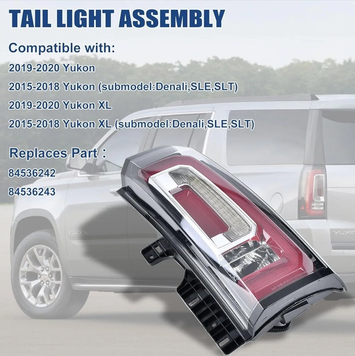 Right Passenger Side LED Tail Light Assembly for 2015-2020 GMC Yukon / Yukon XL