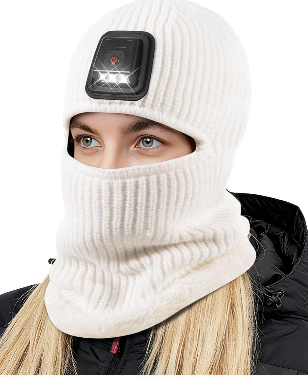 Winter Balaclava Hat with LED Light, Ski Mask Full Face Warmer Fleece Lined