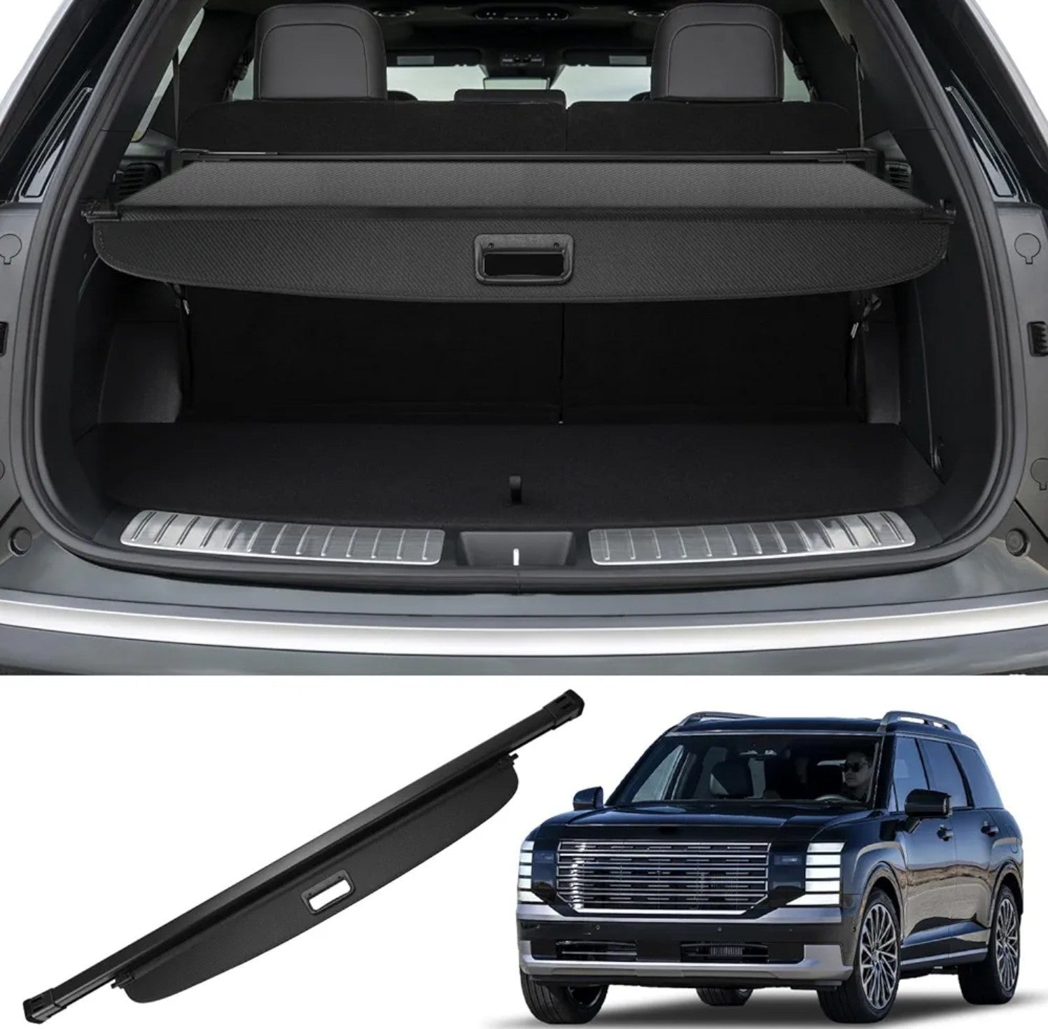 For 2026 Hyundai Palisade Leather Style Retractable Rear Trunk Cargo Cover Shade