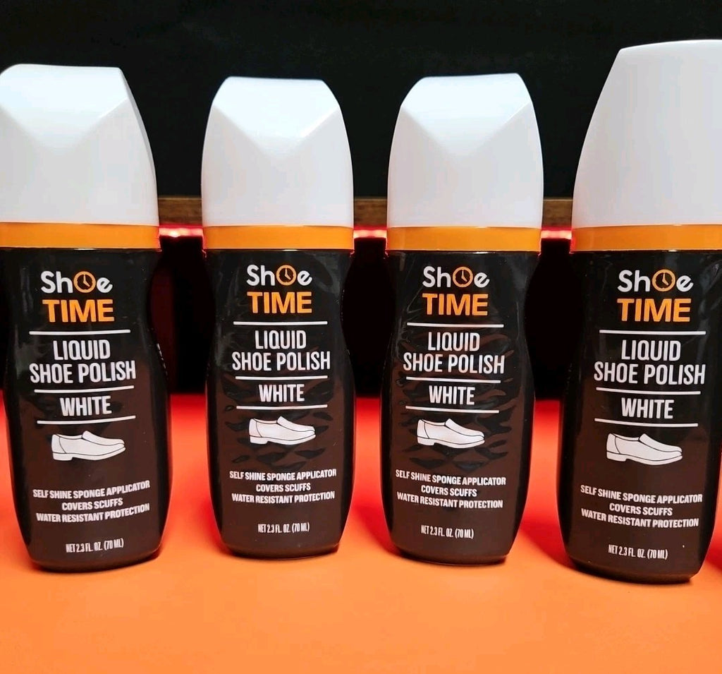 6 Pk Liquid Shoe Polish White 2.3 oz With Self Shine Sponge Applicator New