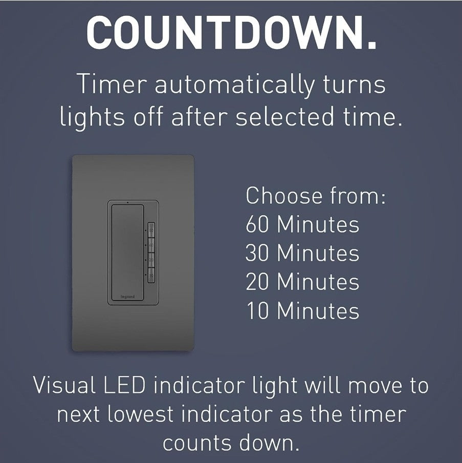 Legrand Radiant RT2BK Digital Countdown Timer with Locator Light and Time Indica