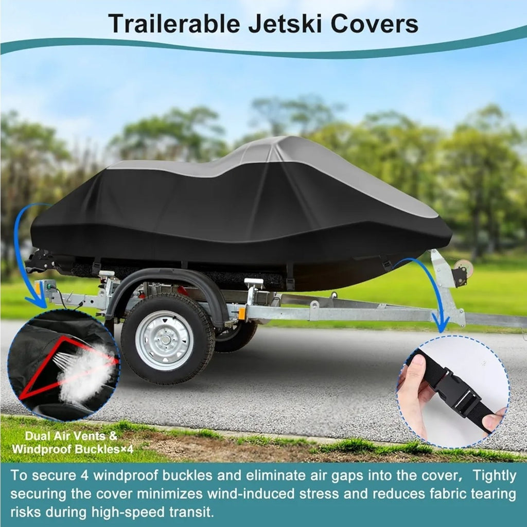 Jet Ski Cover,Upgraded 420D Jetski Cover Waterproof,Durable XL:115"-120" Black