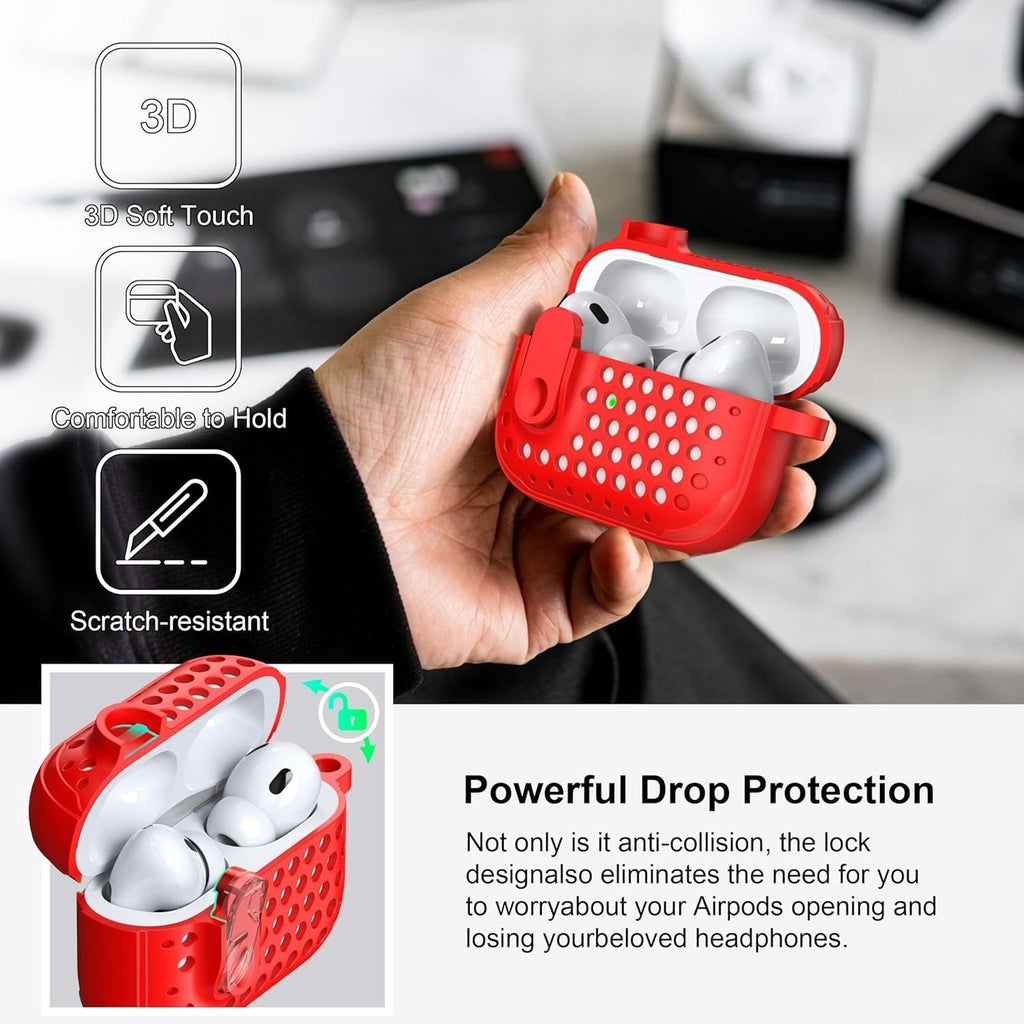 RFUNGUANGO AirPods Pro Second Generation Protective Case- Pure Red