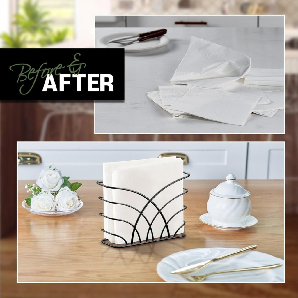 Napkin Holder for Table – Black Iron Upright Napkin Dispenser for Paper Napki...