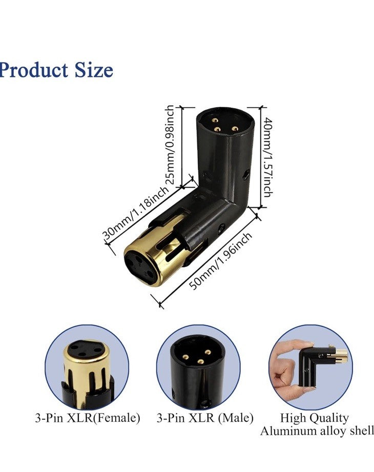 Right Angle XLR Male to Female Adapter – Adjustable 3‑Pin 90° Audio Connector