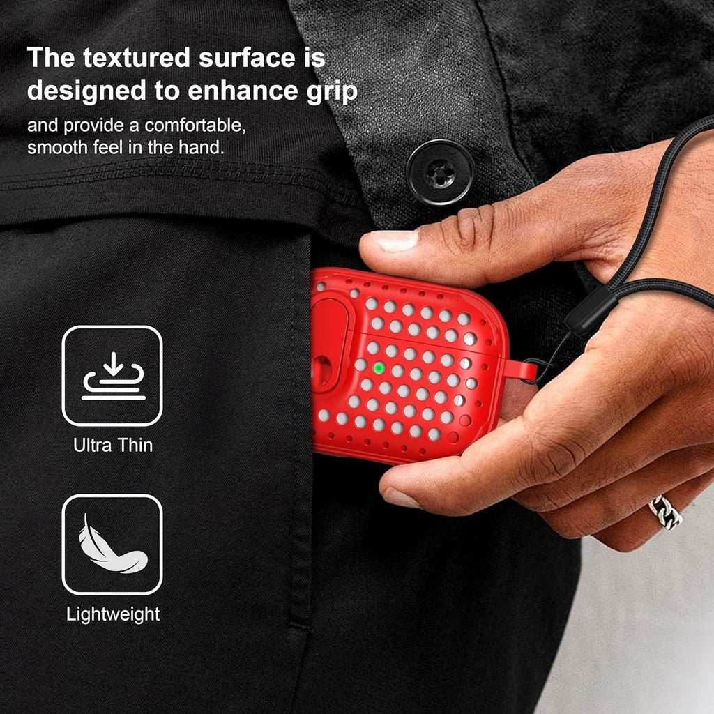 RFUNGUANGO AirPods Pro Second Generation Protective Case- Pure Red