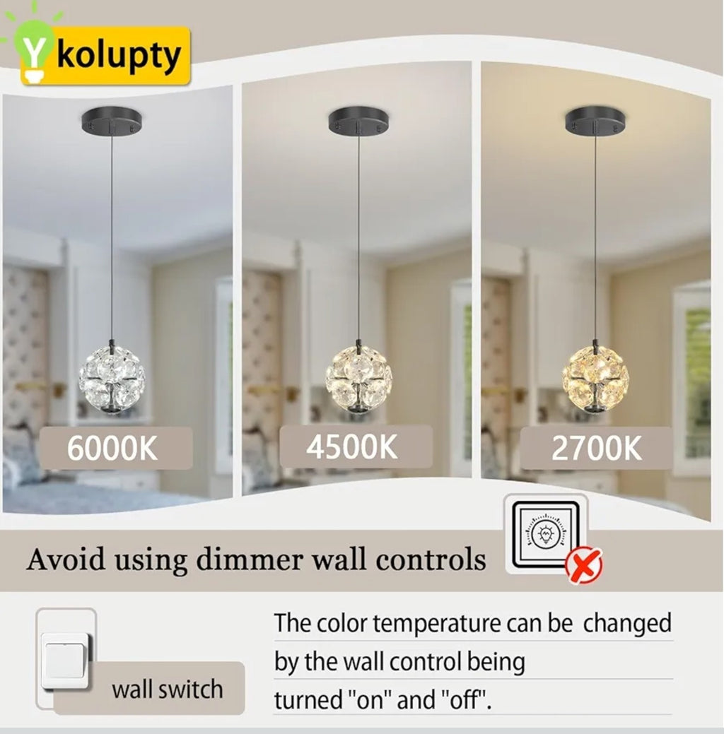 Pendant Light Single Head Black Crystal For Kitchen Island Dining Foyer Entrance