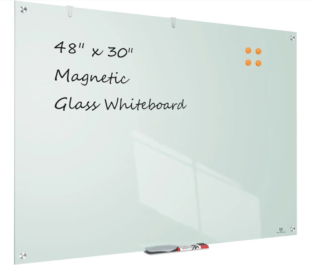 Glass Dry-Erase Board - 48 X 30 Inches Wall Mounted Whiteboard with Magnetism...